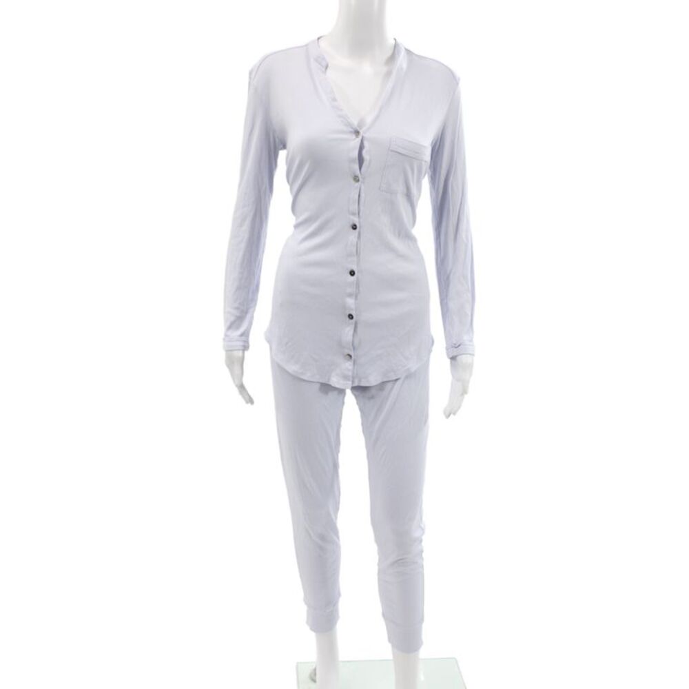 Hanro Women's Collard Neck Front Button Pajamas Set Blue Size XS